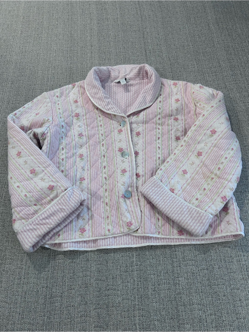 Quilted Pink Floral Puffer Pajama Jacket. Charter Club 100% Cotton Size L